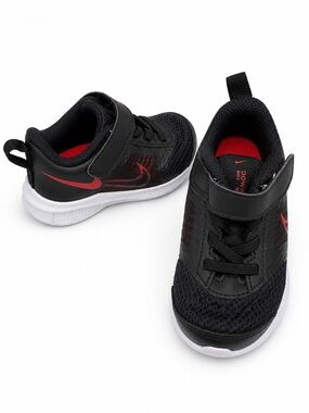 Nike Downshifter  Kids Black and Red Velcro Athletic Sneakers